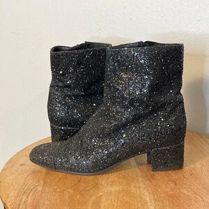 Carel estime black glitter block heel leather ankle boots 38